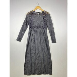 Whimsigoth H&M Divided Women S Gray Floral Lace Crochet Midi Dress Long Sleeve